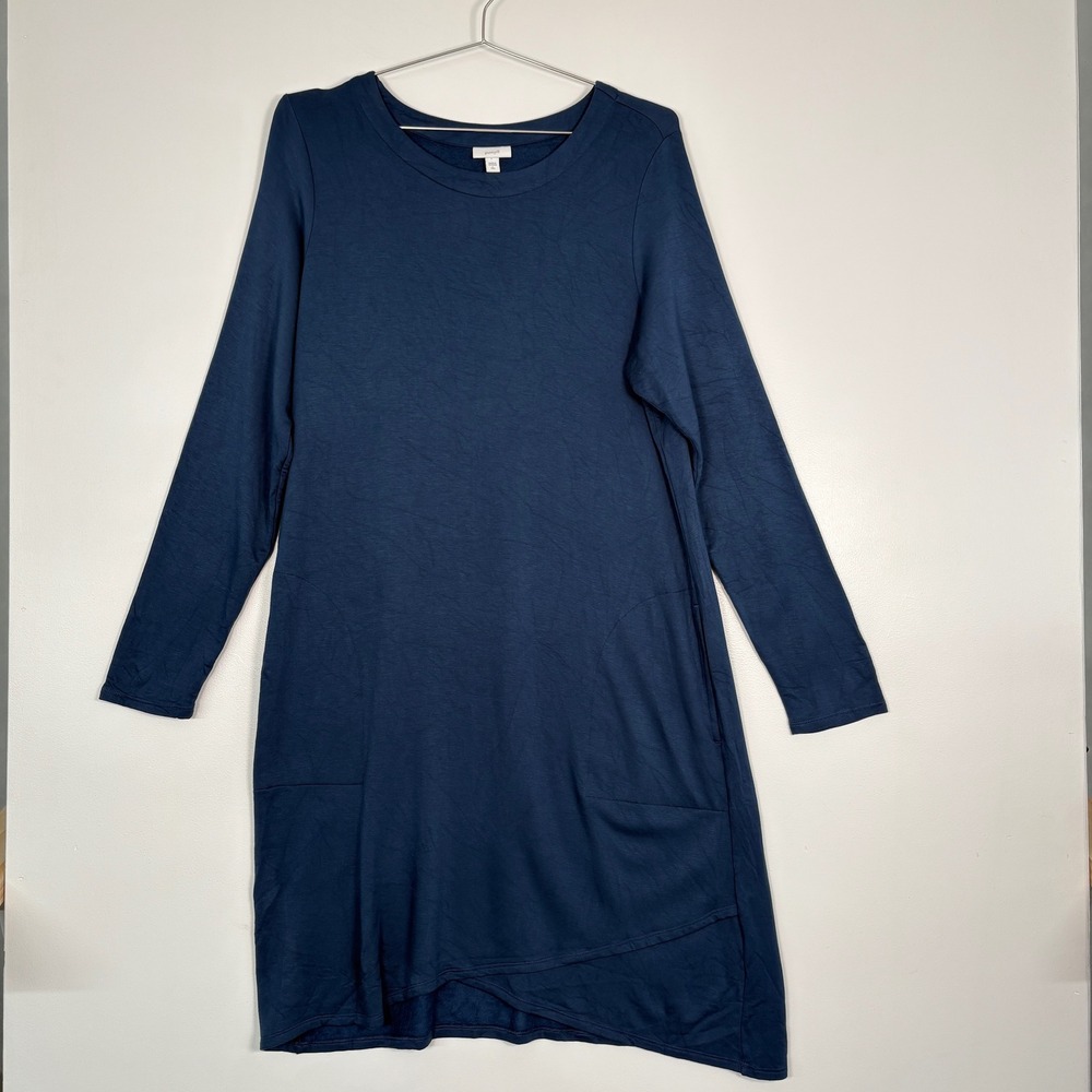Pure Jill Women Dress L Tall‎ Blue Long Sleeve Tulip Hem Pockets Fleece Shift
